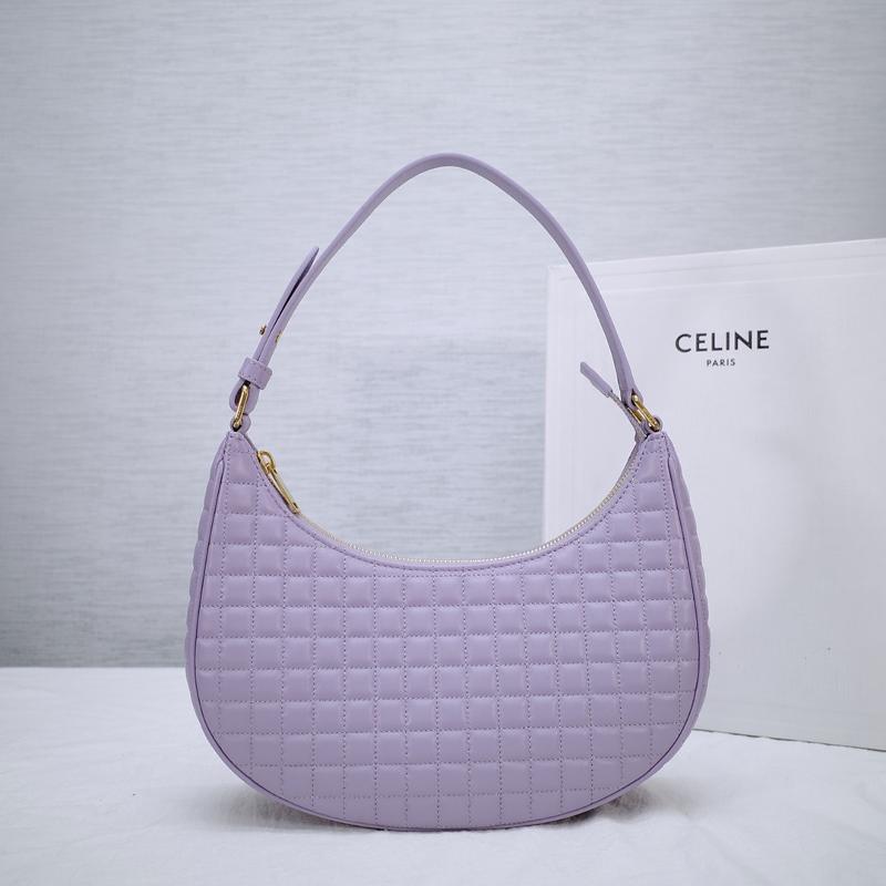 Celine Shoulder Handbag 193952 Sheepskin Plaid Light Purple